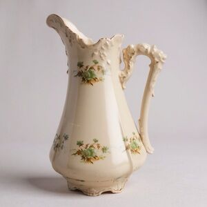 Vintage German Porcelain Pitcher - Scalloped Rim, Gold Trim, Collectable